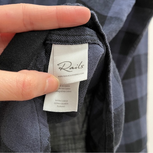 Rails Wyatt Indigo Buffalo check flannel button up shirt XL blue black cotton - Picture 7 of 12